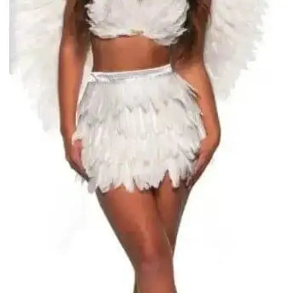 Feather Mini Skirt Two Piece Set - White LargeX-large