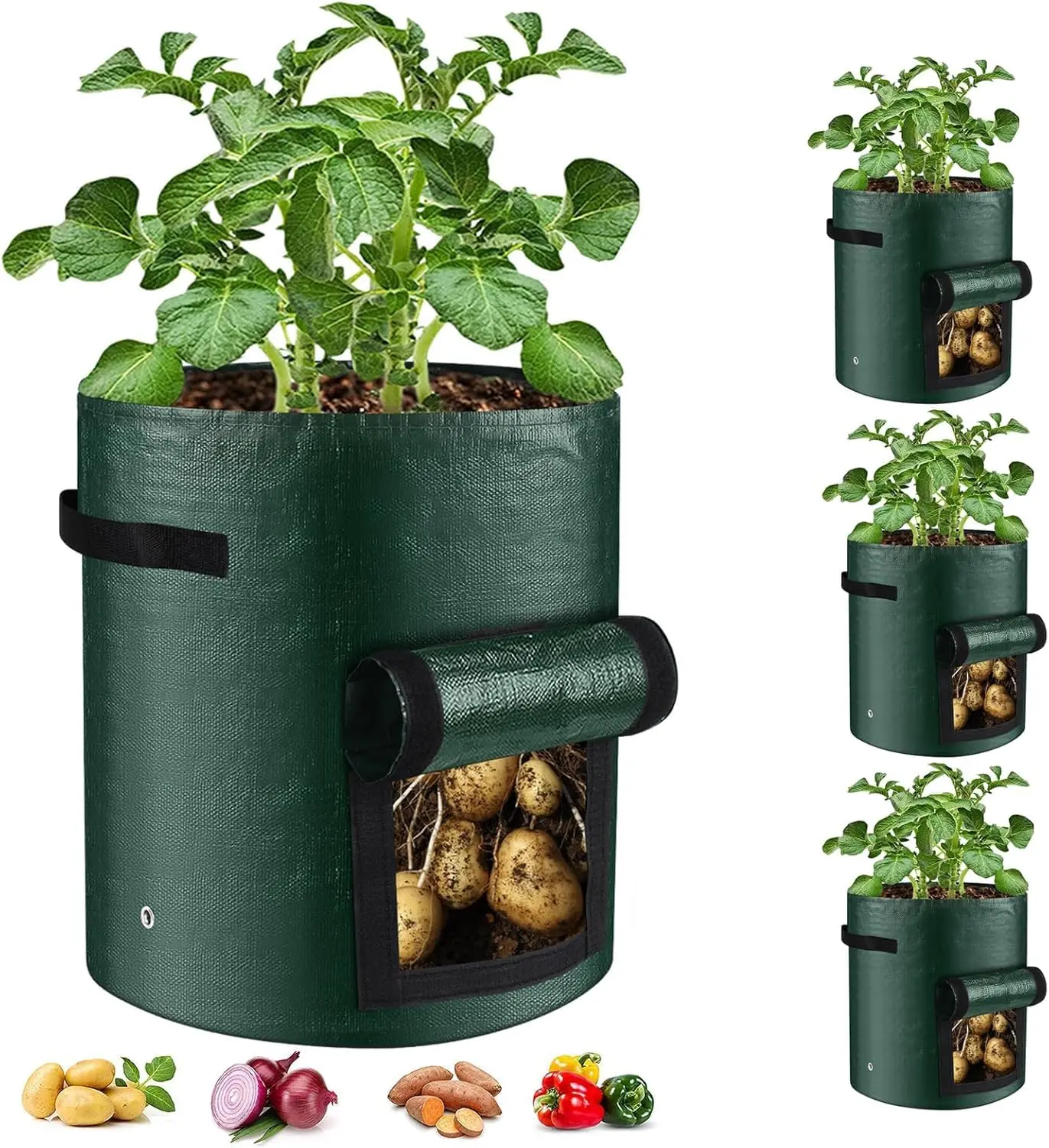 Poultry Supplies 2-Pack 10gal Nonwoven Fabric Potato Grow Bags with Flap, Sturdy Handles, Thickened Material for Farm Animal Feeding Tools, Vegetable Planting Containers