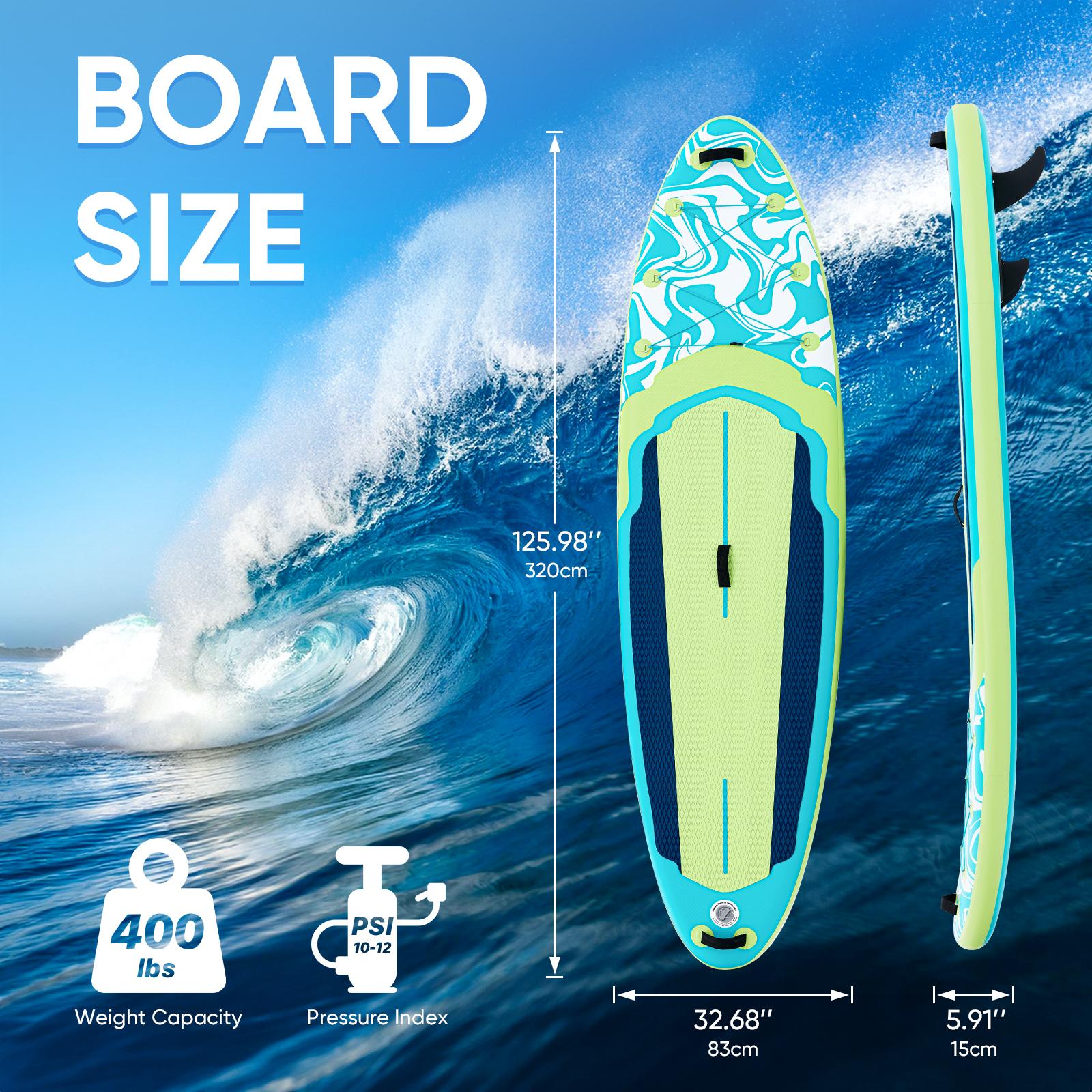 10.5ft Inflatable Stand Up Paddle Board 125.9"×32.6" | 400lbs Weight Capacity | Beginner Friendly SUP with Premium Accessories for Lakes, Rivers & Ocean