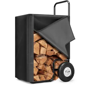 VIVOHOME Large Firewood Cart with Cover and 600D Oxford Cloth, 250 LB Capacity Heavy Duty Steel Log Carrier Dolly Hauler, Rolling Wood Rack Storage Mover for Easy Transport Indoor Outdoor Use