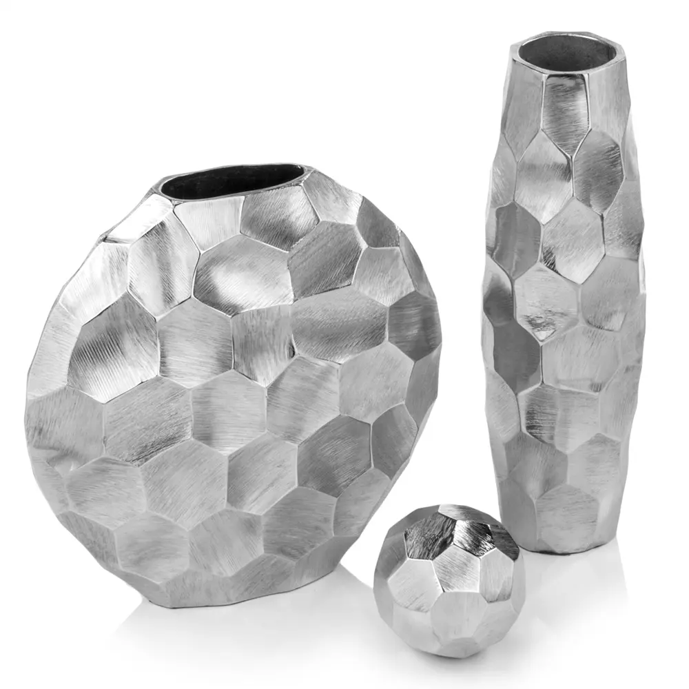 HomeRoots 354636 2 x 12 x 12 in. Rough Silver Facetado Round Vase