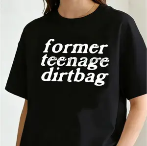 Elder Emo Mom Tee |   Former Teenage Dirtbag women Black Shirt, Sporty Athleisure Style, Crew Neck, Geometric-Pattern, Medium Stretch Fabric, Suitable For Spring/Summer/Fall