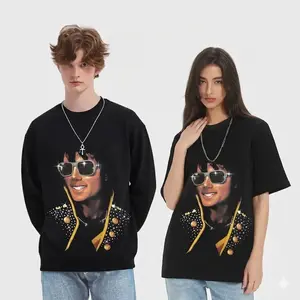 Michael Jackson King of Pop Graphic T-Shirt, Rhinestone Sunglasses & Gemstone Jacket Apparel, Vintage Streetwear Sweatshirt