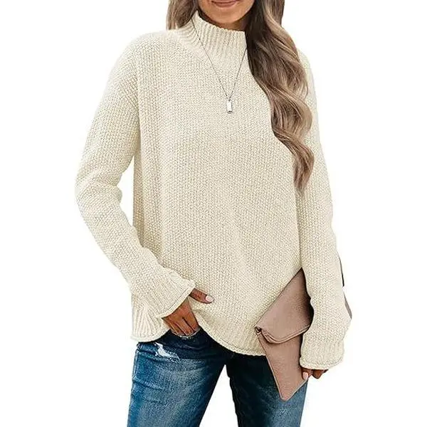 MEROKEETY Women's Turtleneck Long Sleeve Sweater 2025 Fall Cozy Knit Loose Casual Trendy Pullover Tops Winter Clothes