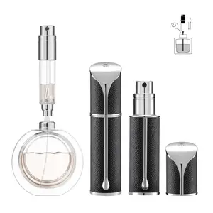 AQUA Refillable Perfume Atomizer, 5ml Travel Perfume Bottle with Easy Bottom Refill, Leak-Proof Mini Cologne Sprayer, TSA-Approved Pocket   for Women & Men, (Black)
