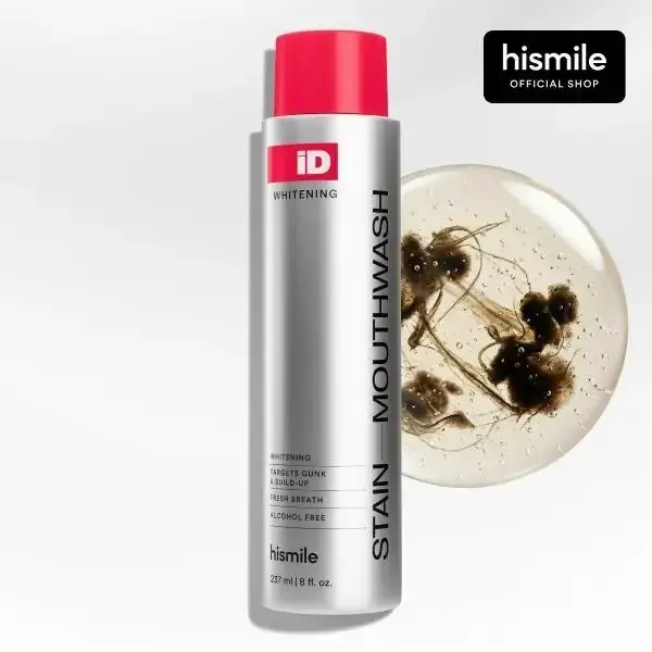 Hismile iD Stain Whitening Mouthwash 237ml - Teeth Whitening, Freshens Breath, Inhibits Bacteria Growth with Essential Oils, Portable for Daily Use