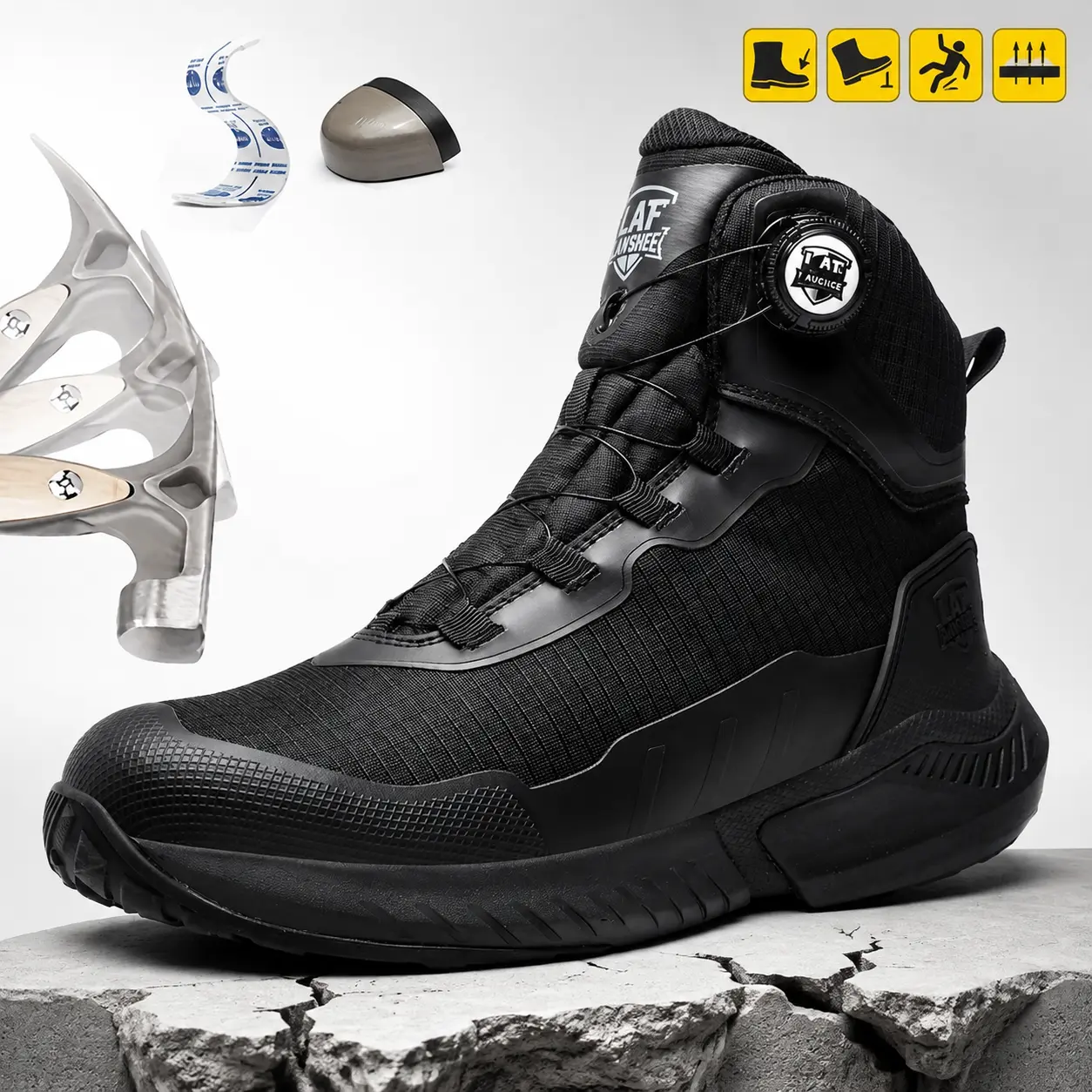 Men’s Steel Toe Work Boots, Puncture-Resistant Non-Slip Safety Shoes with Dial Closure