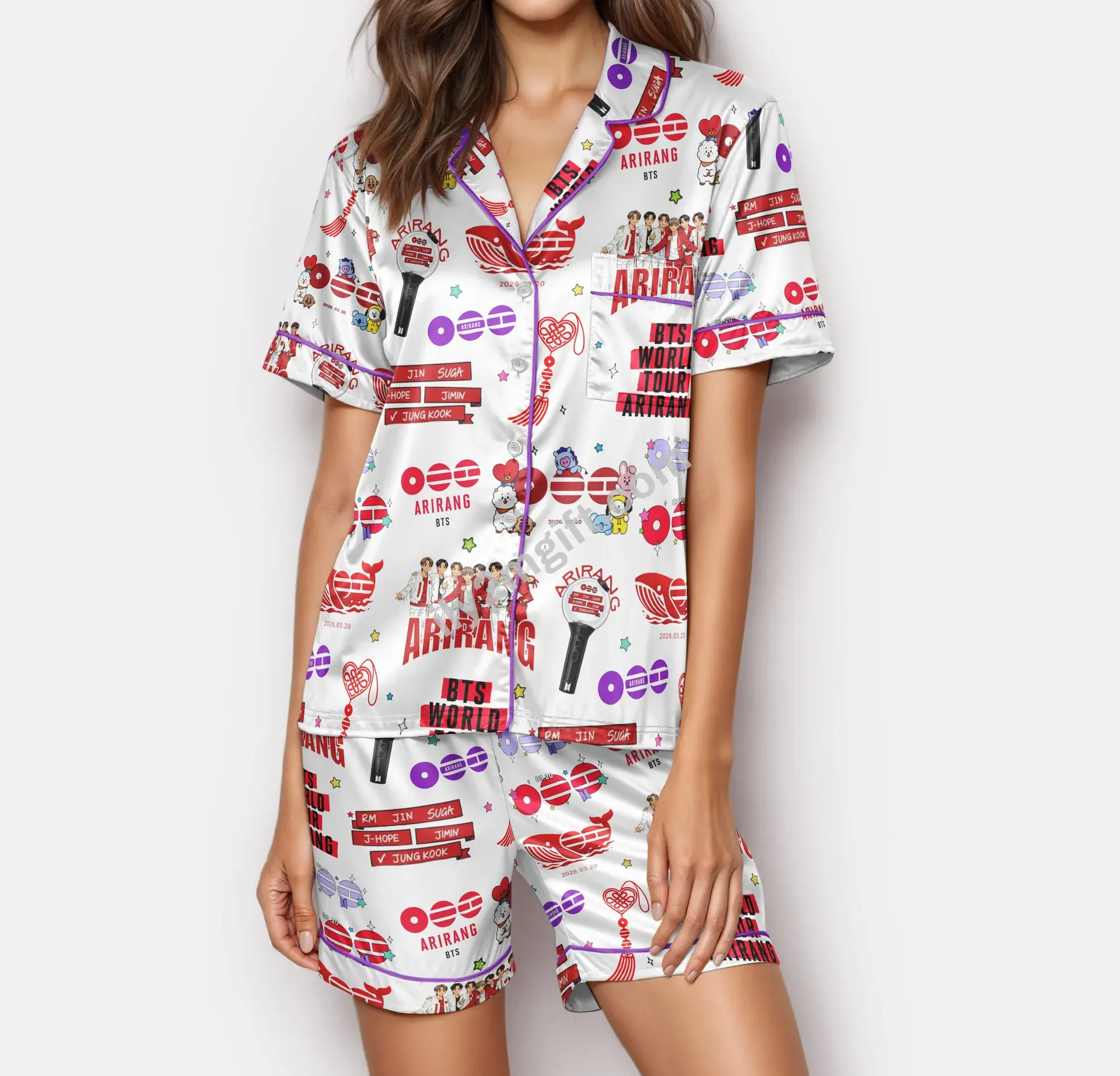 BBTSS Women's Button Up Pajama Set, Satin Short Sleeve Sleepwear, Comfy Lounge Set