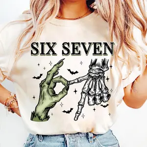 Six Seven Meme Shirt – Spooky Season Funny Halloween Tee with Skeleton Hands and Witch Design