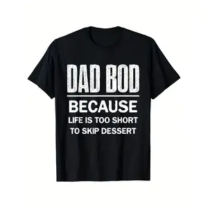 [100% Cotton] Menswear Oversized Vintage Graphic Tee Top - Retro "Because Life Is Too Short to Skip Dessert" Joke T-Shirt, Short Sleeve Casual Humorous Shirt, Machine Washable Father Gift for Birthdays & Everyday Wear