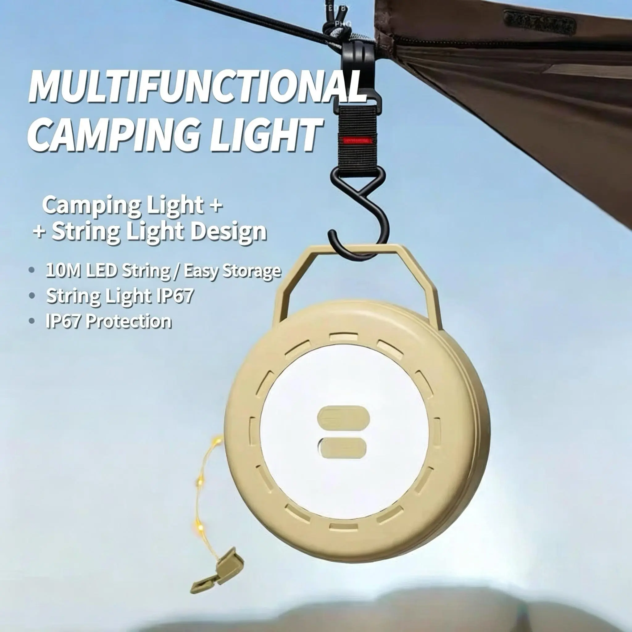 Retractable Reel Camping String Light, 10M LED Fairy Light with Remote Control, IP64 Waterproof, 2000mAh Rechargeable Battery, Ambient Decor Lamp for Outdoor Camping, Party, Garden, Patio, Room, Christmas & Power Outage Emergency