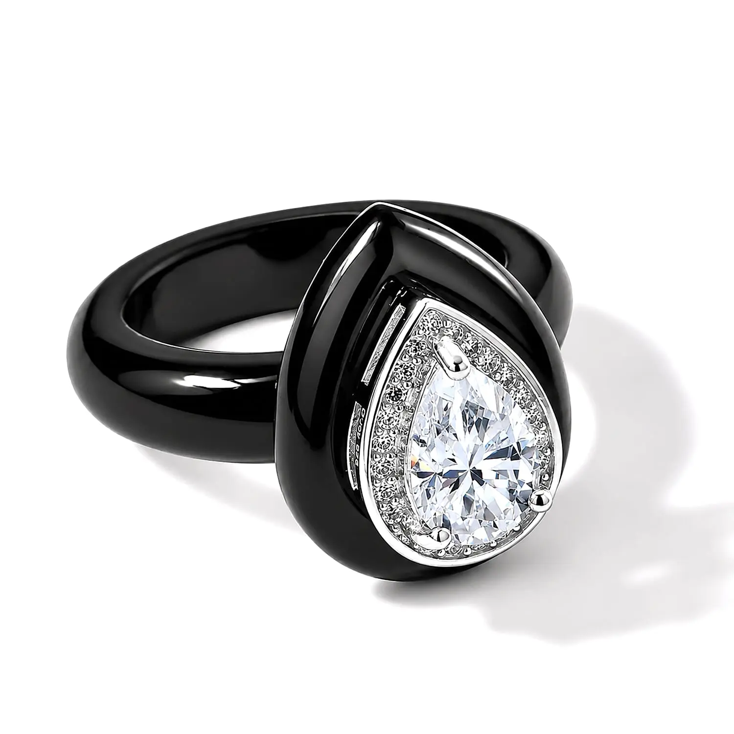 D'Joy Moissanite (Pear 9x6mm), Black Jade Ring in Rhodium Over Sterling Silver (Size 10.0) 22.25 ctw