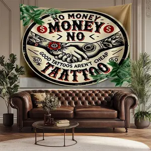 No Money No Tattoos Vintage Sign Decor Polyester Tapestry, Suitable for Bedroom, Living Room, Dormitory Wall Decoration, and Outdoor Party Backdrop
