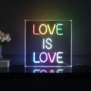 JONATHAN Y Love Is Love Square Contemporary Glam Acrylic Box USB Operated LED Neon Light; for dorm, living room, dining room, college