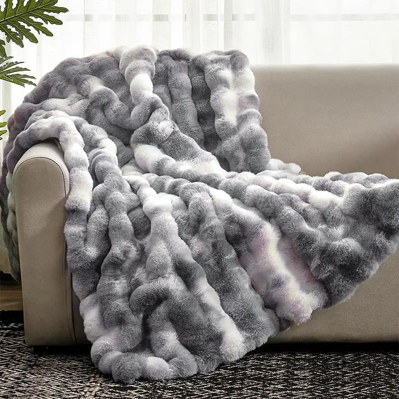 【Summer Sale】ROSEKIND Fluffy Weighted Faux Rabbit Fur Blanket, Thick Warm Christmas Blanket Gifts,The  Blanket  For Stress & Anxiety,Soft  Warm marshmallow Comforter,soft elastic breathable