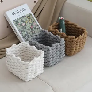 Handmade Cotton Rope Storage Basket, Fabric Desktop Organizer for Cosmetics, Snacks, Toys, Baby Essentials, Multi-Purpose Home Storage Bin