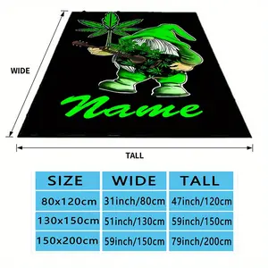 Customized Name Gnome Cannabis Leaf Blanket - Personalized Soft Polyester Throw For Nap, Camping, Travel - Uncharged, Machine Washable, All-Season Comfort - Chunky Knit Design