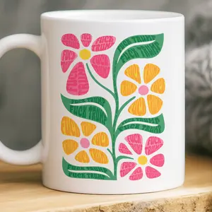 FDT Colorful Floral 11oz Coffee Mug - Funny Coffee Mug, Hidden Message Floral Cup - Handle Cup, Best Gift For Coffee Lovers