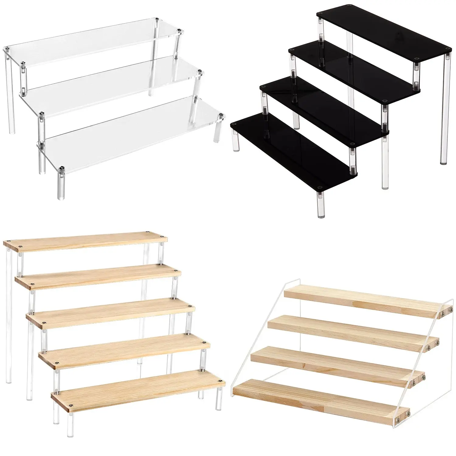 Ladder Acrylic Display Stand for Funko Figures,Cosmetics,Cupcake Perfume,Doll;Display Riser Rack Shelf for Decoration Organizer