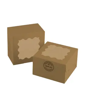 3.39'x3.39'x2.48' Elegant Brown Cookie Boxes, Strawberry Boxes with Clear Window,Paper Gift Box