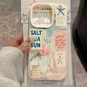 Ocean Sunlight Patchwork Phone Case, Casing, Full Protection Shockproof Tpu Shell, Compatible with iPhone 11-17 Pro Max, Anti-Slip Lightweight Soft Cover