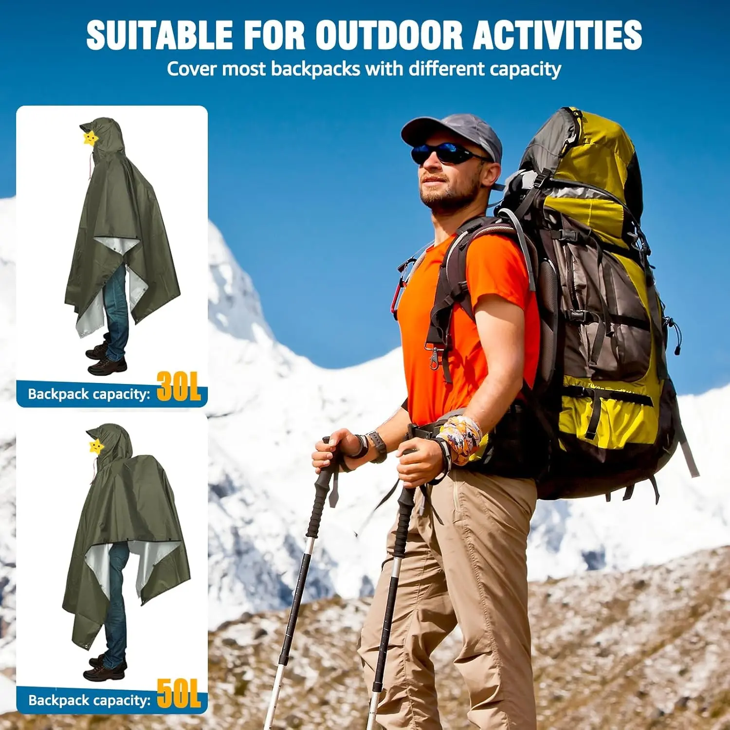 Hooded Rain Poncho for Adults Waterproof Lightweight Rain Coat for Men Women Reusable Rain Jacket for Emergency Outdoor Hooded Rain Poncho for Adults Waterproof Lightweight Rain Coat for Men Women Reusable Rain Jacket for Emergency Outdoor