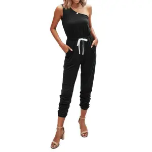 One Shoulder Sleeveless Elastic Waist Jumpsuit