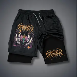 Unisex Spiritbox Band Sports Shorts – Double-Layer Athletic Shorts with Elastic Waistband, Comfortable Summer Streetwear - For Loose Fit, Choose One Size Up