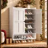 【18-24 Pairs & Adjustable Shelves】ONBRILL 7+1 Tier Farmhouse Shoe Storage Cabinet, 45'' Tall Modern Shoe Cabinet with Metal Legs, Shoes Rack Organizer Cabinet for Entryway, Front Door,Livingroom Bedroom Furniture,Christmas Gift【Black Friday】