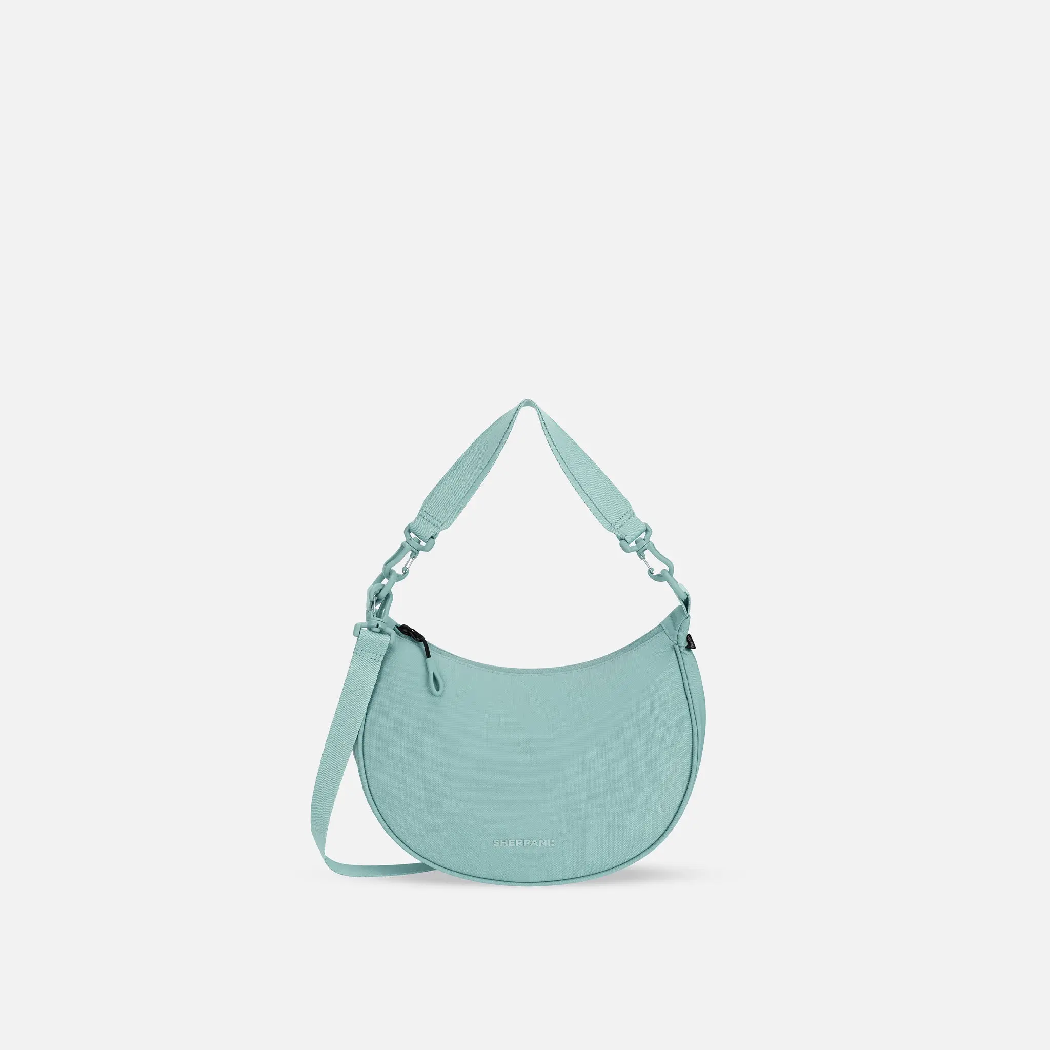 Women's Casual Crescent Crossbody Bag - Mina Medium, Recycled Material, RFID Protection, Surf Blue, Travel-Friendly, Adjustable, Plain