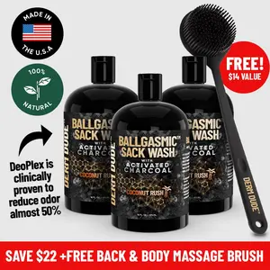 Ballgasmic Sack Wash for Men 3-Pack with Activated Charcoal 16oz | Deep Clean, Odor Control & Fresh Scent | Coconut Rush, MVP & Strawberry Lollipop