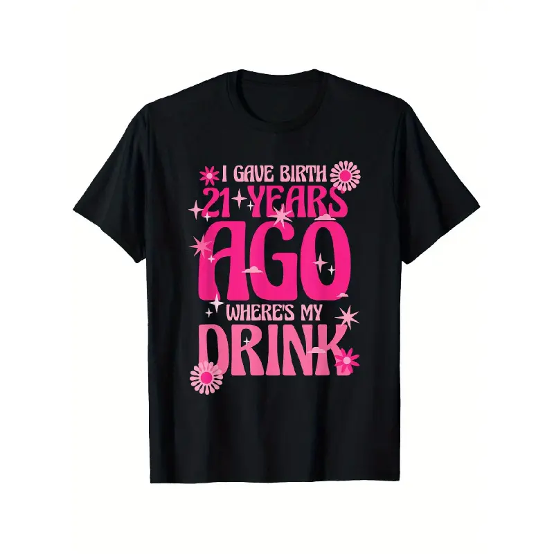 Men's Cotton Short-Sleeve Casual Round Neck Vintage Graphic Letter Print T-Shirt, Menswear Top - 21st Birthday Slogan Casual Wear Mom Gift for Mother's Day