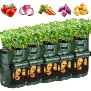 Garden Potato Grow Bag, 5 Counts/set Large Capacity Plant Grow Bag with Flap & Handle, Aerated Fabric Flower Pot, Vegetable Grow Bag for Growing Potatoes, Tomatoes, Fruits, Planting Bags
