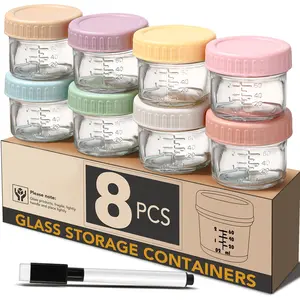 Glass Baby Food Storage Containers, Leakproof Baby Food Jars with Lids, Small Glass Food Containers for Infant Baby Food, Freezer Safe