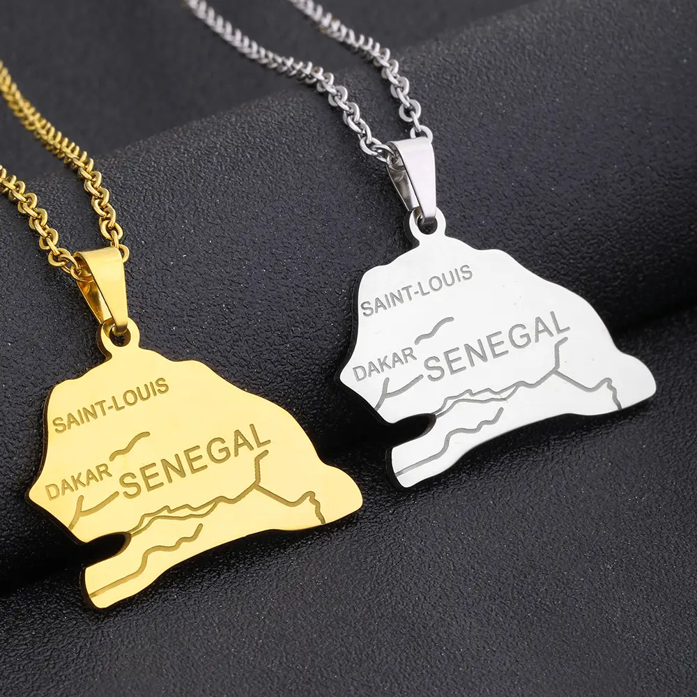 Senegal Map Pendant Stainless Steel Couple Gift Necklace, Unisex Jewelry Accessory, Birthday, Casual, Valentine's Day, Female, Adults, Stainless Steel Jewelry