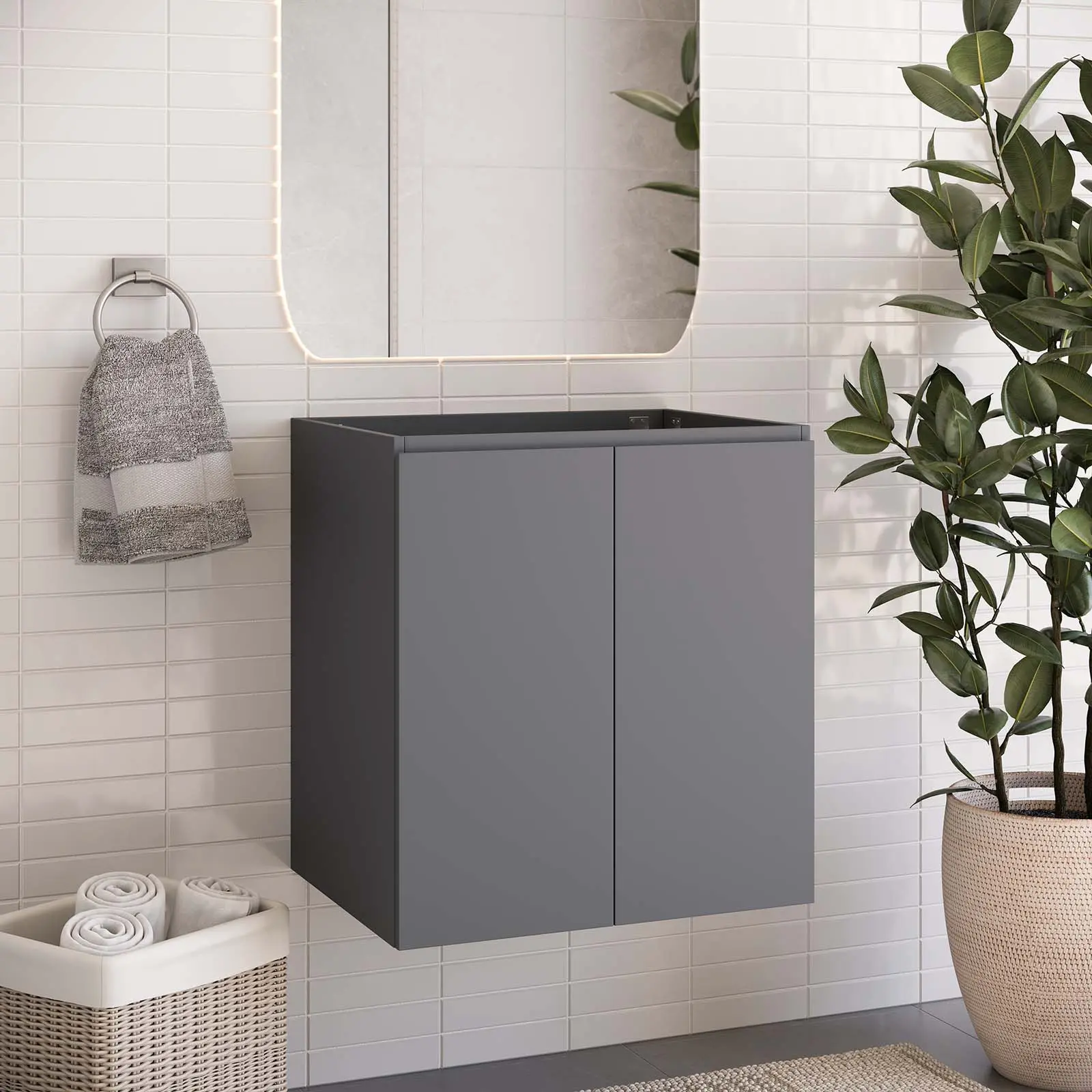 Modway Bryn 24" Wall-Mount Bathroom Vanity with Bathroom Storage Cabinet, Gray (Sink Basin Not Included)