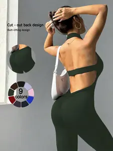 Women's Sporty Jumpsuit Backless Design, High Elasticity Quick-Dry Breathable Fabric, Slim-Fitting Above the Ankle Workout
