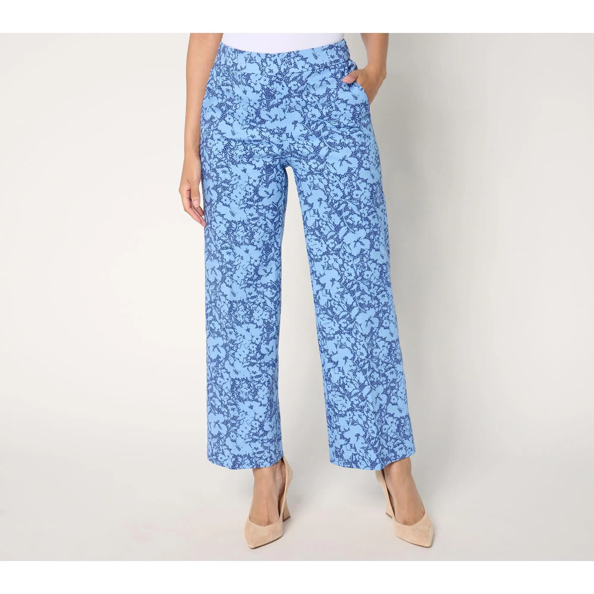 Isaac Mizrahi Live! Petite Printed Stretch Twill Wide Leg Ankle Pants