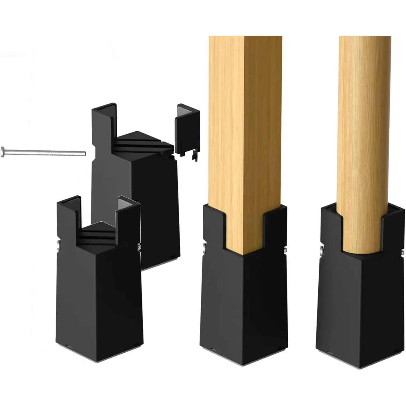 Adjustable Bed Risers Furniture Risers 4Pack with Screw Clamp Table Desk Chair Risers 4Inch Fit Furniture's Square/Round Leg Diameter from 0.8''–1.6'' (4Inch Black)