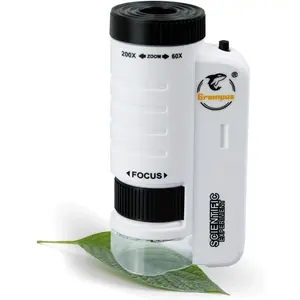 60x-200x LED Pocket Microscope Portable Handheld STEM Toy for Kids Adults Student Science Lab Educational Microbiological Observation Digital fiberglass Read and Rhyme Flip Books DIY Water Elf Craft Kit Interactive Talking Sight Word Flash Cards toobz