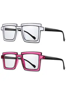 2 Piece Set Geometric Fashion Glasses, Trendy Accessory for Music Festivals, Raves, Parties, Casual Daily Wear, Halloween Gift