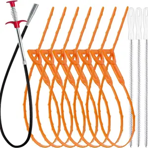 35.5inch Drain Clog Remover (1pcs), 25inch Drain Snake Hair Remover (7pcs) ＆ Cleaning Brush (3pcs), Hair Catcher Drain Auger Cleaner Tool Set For Toilet, Kitchen Sink, Bathroom Tub, Sewer, 11 Pack