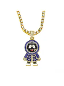 Blue Diamond Cartoon Full Diamond Hip-Hop Necklace with Small Black Face Pendant Tennis Chain