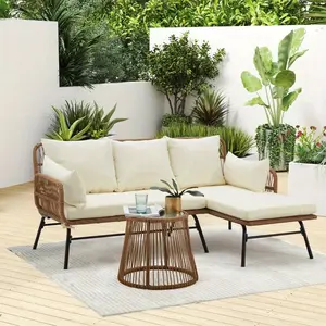 5-Person Modular Patio Conversation Set with Beige Cushions-Interchangeable Sectional Design, Durable All-Weather Wicker Construction, UV-Resistant Beige Fabric Cushions with Removable & Washable Covers