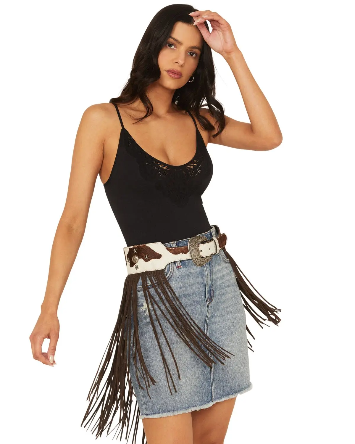 Idyllwind Women's Women'S Festival Fringe Hair-On Star Concho Belt - Iwasp25bt6-Dkbn