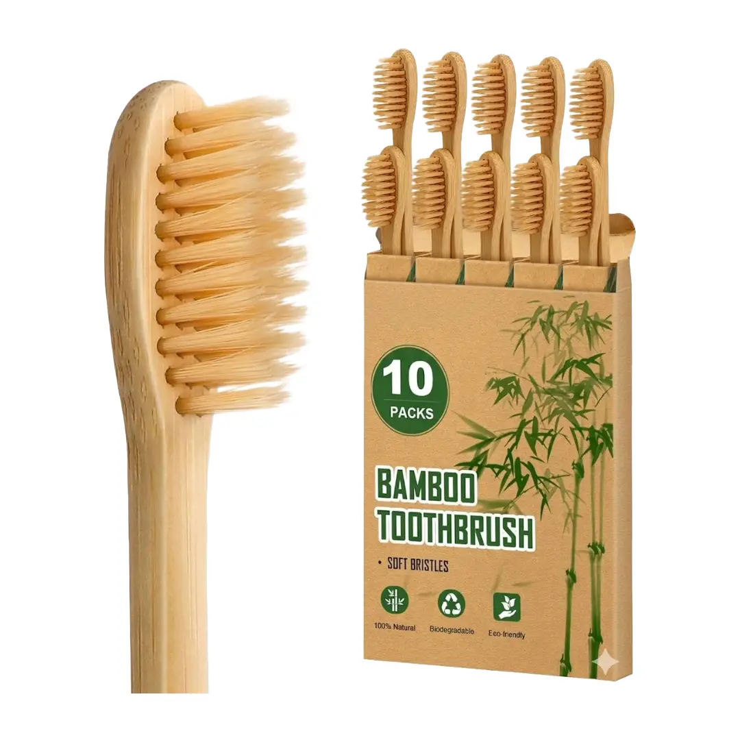 Bamboo Toothbrushes Soft Bristles 10 Pack, Biodegradable BPA Free Soft Bristles Toothbrushes for Adult, Eco-Friendly, Natural Wooden Organic Toothbrush