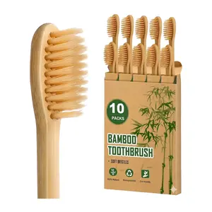 Bamboo Toothbrushes Soft Bristles 10 Pack, Biodegradable BPA Free Soft Bristles Toothbrushes for Adult, Eco-Friendly, Natural Wooden Organic Toothbrush