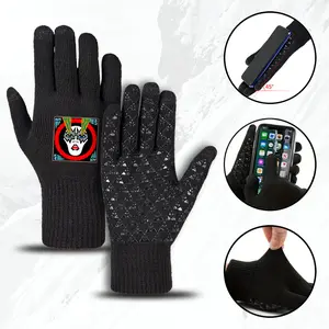 Black Knit Gloves with Colorful Laser Eyes Face Print  Winter Outdoor Sports Gloves for Adults  Perfect Cold Weather Gear for Hiking  Running  and Driving  Great Christmas  New Year  and Birthday Gift for Fashion Enthusiasts and Trendsetters