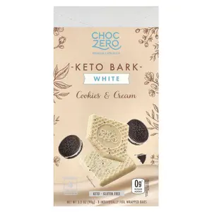 ChocZero Keto Bark, White Chocolate, Cookies & Cream, 8 Mini Bars, 3.2 oz (90 g)
