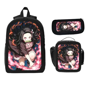 Demon Slayer Anime Character Backpack Set - Student Backpack, Pencil Case, Lunch Bag Bundle for Daily Use with Fun Themed Design